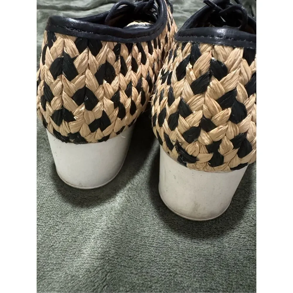 Robert Clergerie woven braided Raffia oxford lace up platform shoes 36